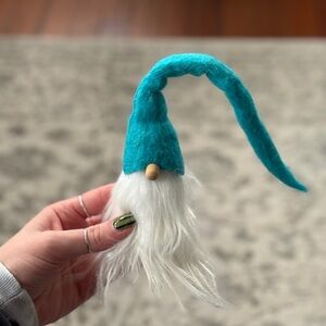 Teal Gnome Ornament with White Beard